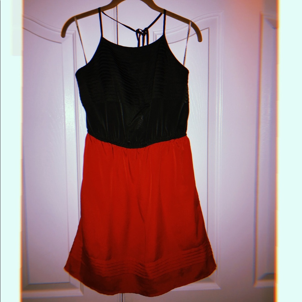 Gray and red dress